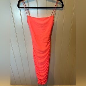 SUPERDOWN Ladies Women's Size Extra Small Shirred Fluorescent Orange Dre…